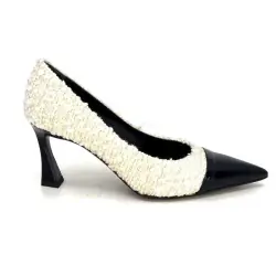 Enzo Di Martino Eli 715 Pumps Cream Textile Black Patent Leather